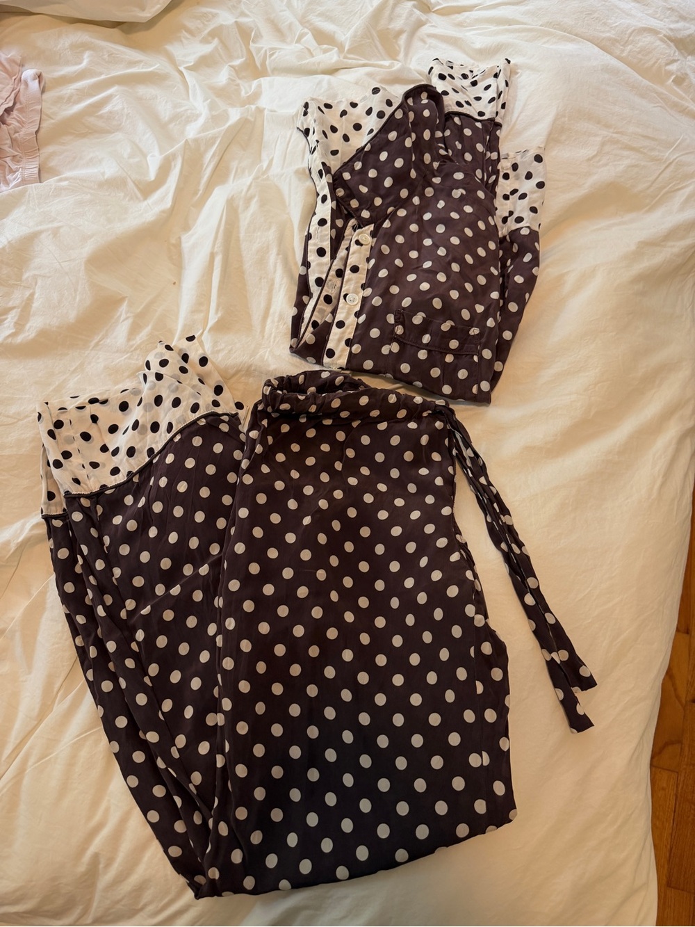 J. Crew Brown and White Polka Dot Silk Pajama Set